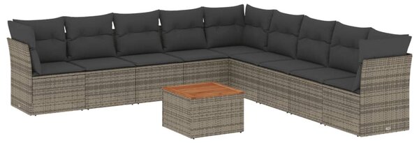 10 részes szürke polyrattan kerti ülőgarnitúra párnákkal