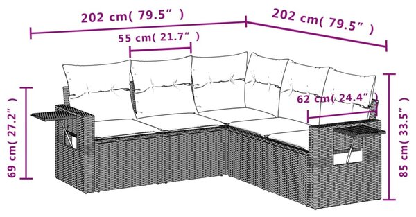 5 részes bézs polyrattan kerti ülőgarnitúra párnákkal