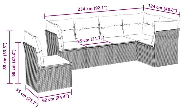 6 részes fekete polyrattan kerti ülőgarnitúra párnákkal