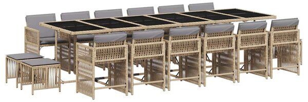 17részes vegyes bézs polyrattan kerti étkezőgarnitúra párnákkal