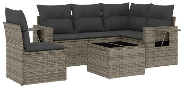 6 részes szürke polyrattan kerti ülőgarnitúra párnákkal
