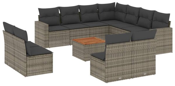 12 részes szürke polyrattan kerti ülőgarnitúra párnákkal