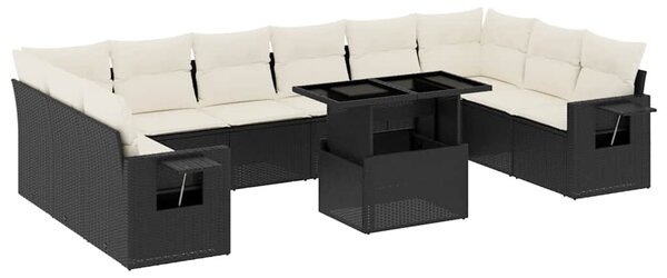 11 részes fekete polyrattan kerti ülőgarnitúra párnákkal