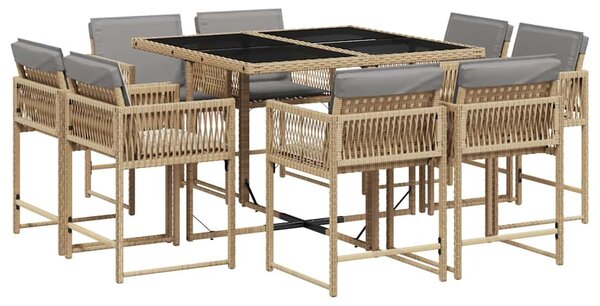 9 részes vegyes bézs polyrattan kerti étkezőgarnitúra párnákkal