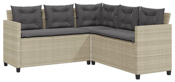 L-alakú szürke polyrattan kerti kanapé asztallal és párnákkal