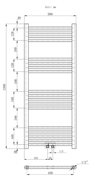 Gamma Erga Simple, radiátor 1200x500 mm, 487 W, fehér, ERG-LAV-SIMP-12050-WH