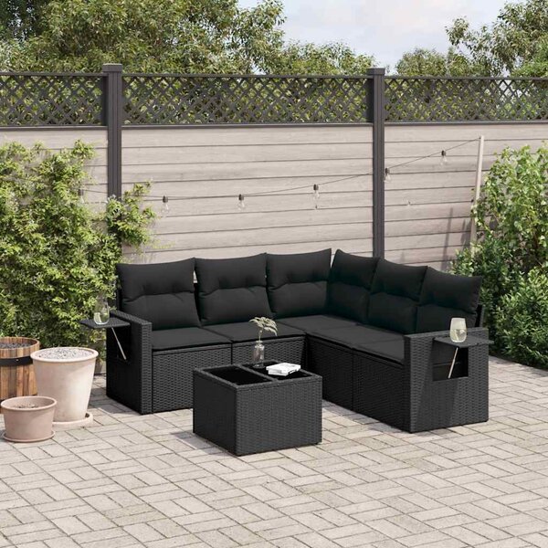 6 részes fekete polyrattan kerti ülőgarnitúra párnákkal