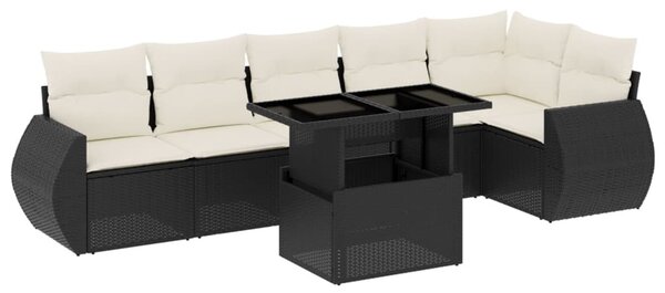 7 részes fekete polyrattan kerti ülőgarnitúra párnával