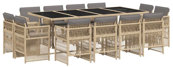 13részes vegyes bézs polyrattan kerti étkezőgarnitúra párnákkal