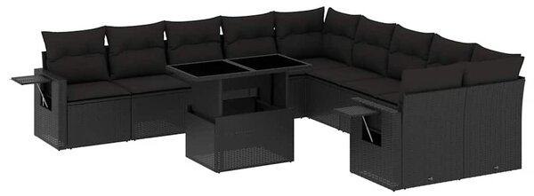 11 részes fekete polyrattan kerti ülőgarnitúra párnákkal