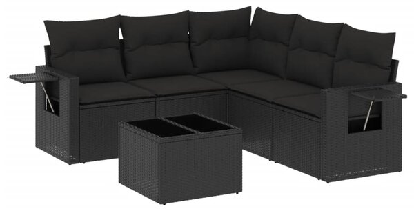 6 részes fekete polyrattan kerti ülőgarnitúra párnákkal