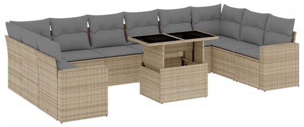 11 részes bézs polyrattan kerti ülőgarnitúra párnákkal