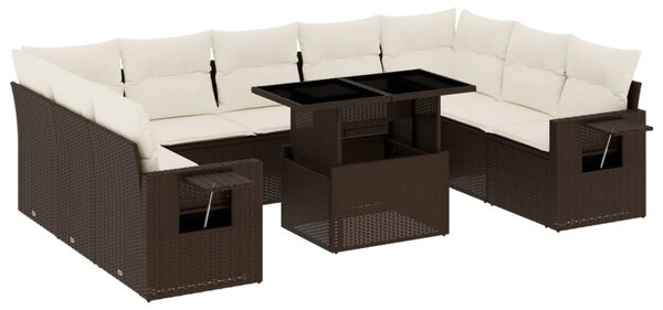 10 részes barna polyrattan kerti ülőgarnitúra párnákkal