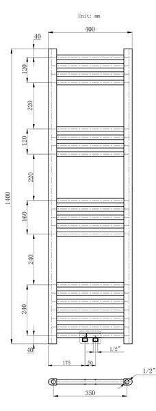 Gamma Erga Simple, fűtőelem 1400x400 mm, 469 W, fekete, ERG-LAV-SIMP-14040-BK