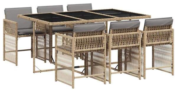 7 részes vegyes bézs polyrattan kerti étkezőgarnitúra párnákkal