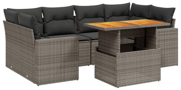 7 részes szürke polyrattan kerti ülőgarnitúra párnákkal