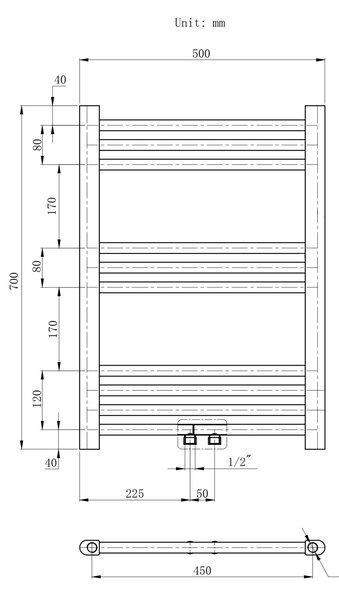 Gamma Erga Simple, fűtőelem 700x500 mm, 275 W, fehér, ERG-LAV-SIMP-7050-WH