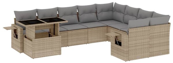 10 részes bézs polyrattan kerti ülőgarnitúra párnával
