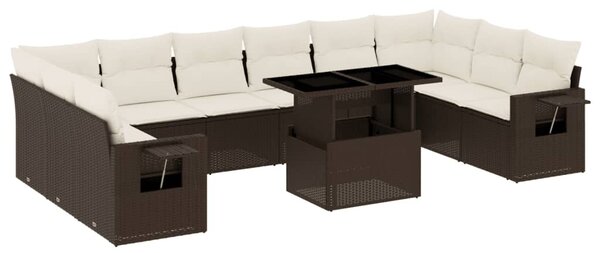 11 részes barna polyrattan kerti ülőgarnitúra párnákkal