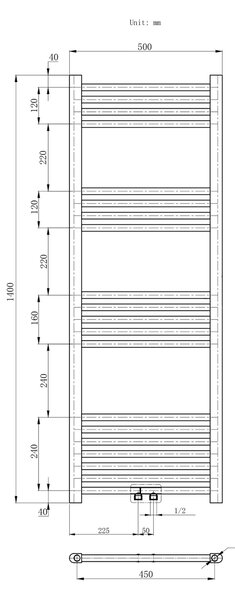 Gamma Erga Simple, fűtőelem 1400x500 mm, 551 W, fekete, ERG-LAV-SIMP-14050-BK