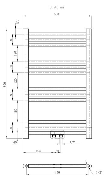 Gamma Erga Simple, fűtőelem 800x500 mm, 235 W, fekete, ERG-LAV-SIMP-8050-BK