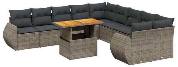 11 részes szürke polyrattan kerti ülőgarnitúra párnákkal
