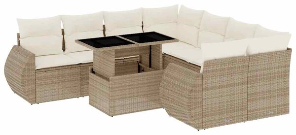 9 részes bézs polyrattan kerti ülőgarnitúra párnákkal