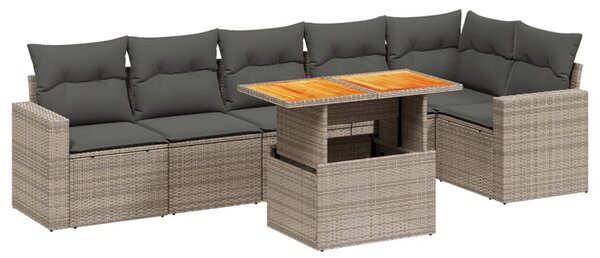 7 részes szürke polyrattan kerti ülőgarnitúra párnákkal