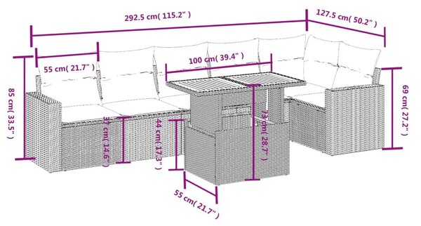 7 részes szürke polyrattan kerti ülőgarnitúra párnákkal