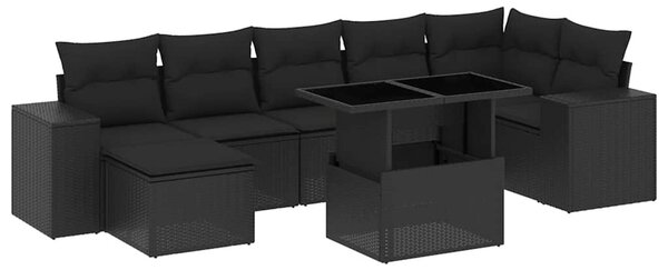 8 részes fekete polyrattan kerti ülőgarnitúra párnákkal