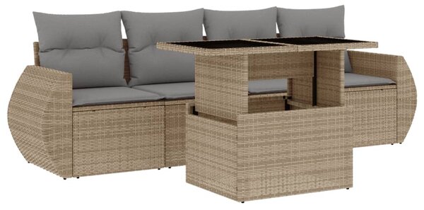 5 részes bézs polyrattan kerti ülőgarnitúra párnákkal