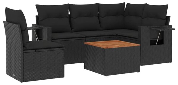 6 részes fekete polyrattan kerti ülőgarnitúra párnákkal