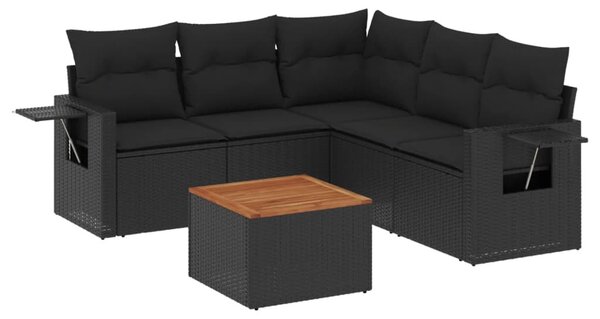 6 részes fekete polyrattan kerti ülőgarnitúra párnákkal