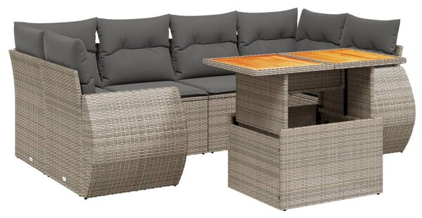 7 részes szürke polyrattan kerti ülőgarnitúra párnákkal