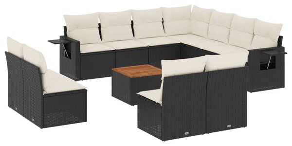 12 részes fekete polyrattan kerti ülőgarnitúra párnákkal