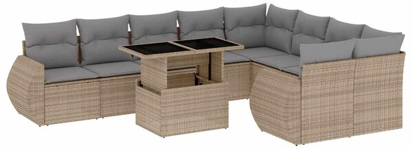 10 részes bézs polyrattan kerti ülőgarnitúra párnával