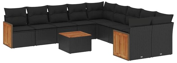 11 részes fekete polyrattan kerti ülőgarnitúra párnákkal