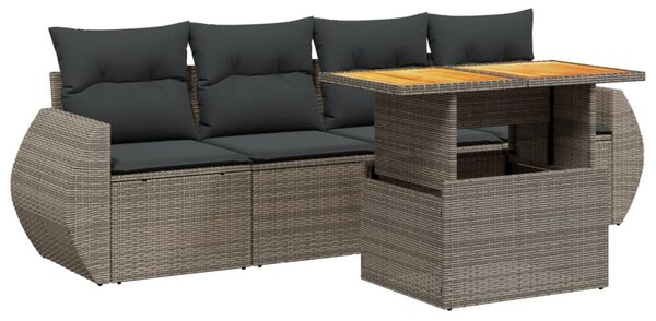 5 részes szürke polyrattan kerti ülőgarnitúra párnákkal