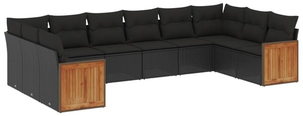 10 részes fekete polyrattan kerti ülőgarnitúra párnákkal