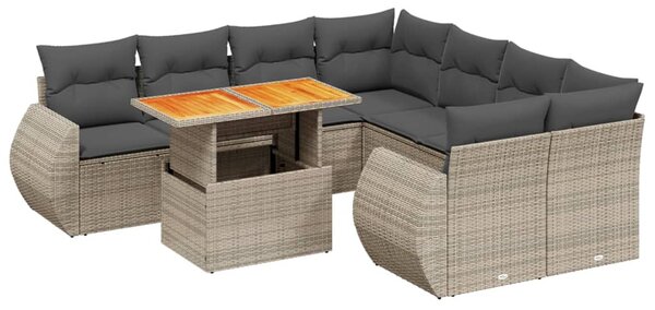 9 részes szürke polyrattan kerti ülőgarnitúra párnákkal