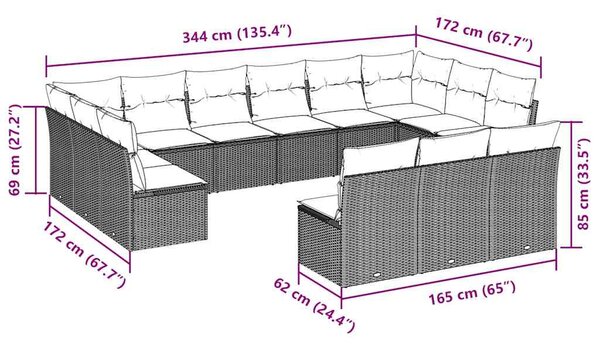 13 részes barna polyrattan kerti ülőgarnitúra párnákkal