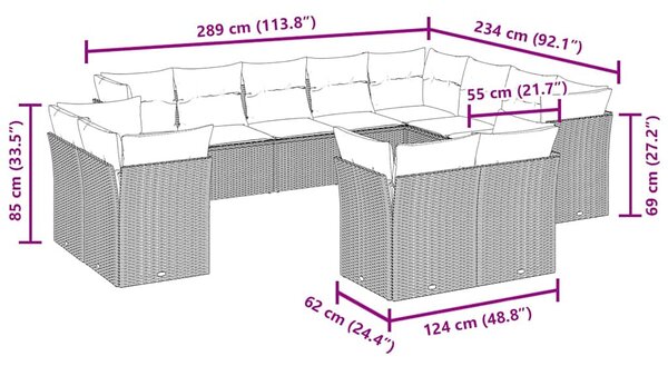 12 részes barna polyrattan kerti ülőgarnitúra párnákkal