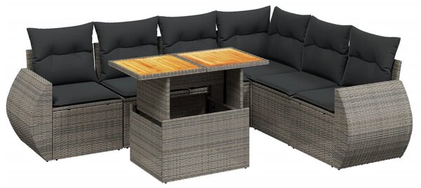 7 részes szürke polyrattan kerti ülőgarnitúra párnákkal