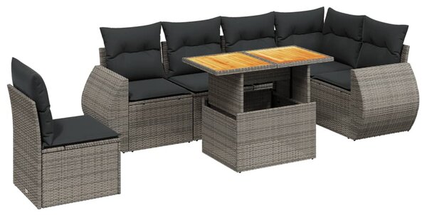 7 részes szürke polyrattan kerti ülőgarnitúra párnákkal