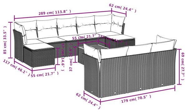 11 részes bézs polyrattan kerti ülőgarnitúra párnákkal