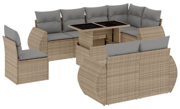 9 részes bézs polyrattan kerti ülőgarnitúra párnákkal