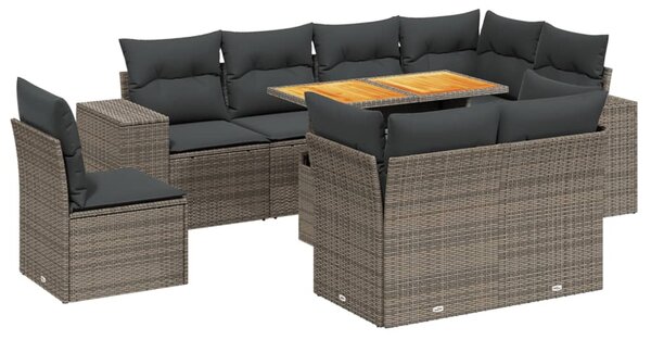 9 részes szürke polyrattan kerti ülőgarnitúra párnákkal