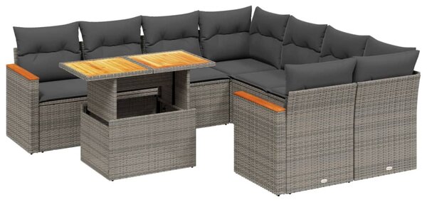 9 részes szürke polyrattan kerti ülőgarnitúra párnákkal