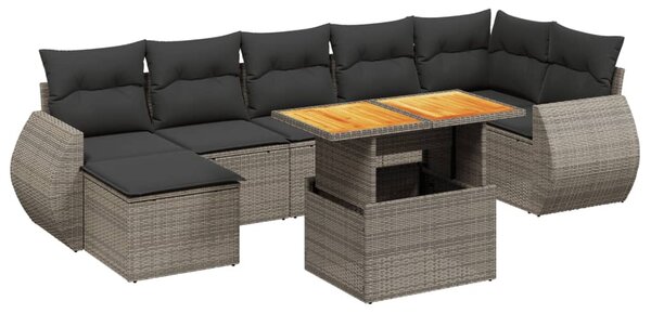 8 részes szürke polyrattan kerti ülőgarnitúra párnákkal