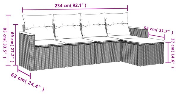 5 részes bézs polyrattan kerti ülőgarnitúra párnákkal